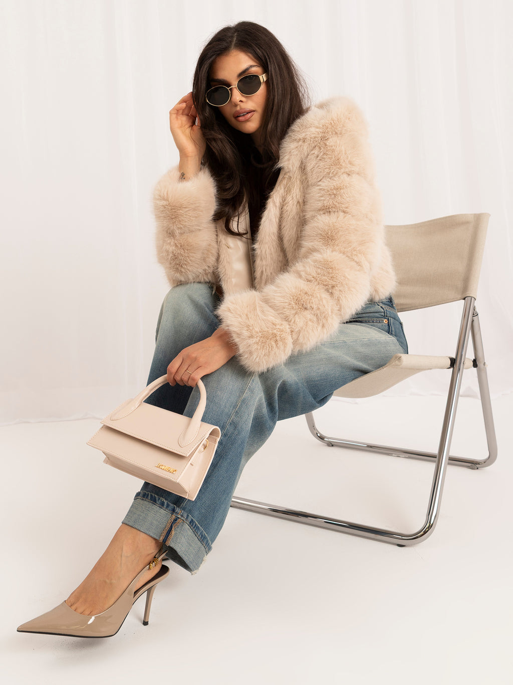 MELFIA Cropped Faux Fur Jacket