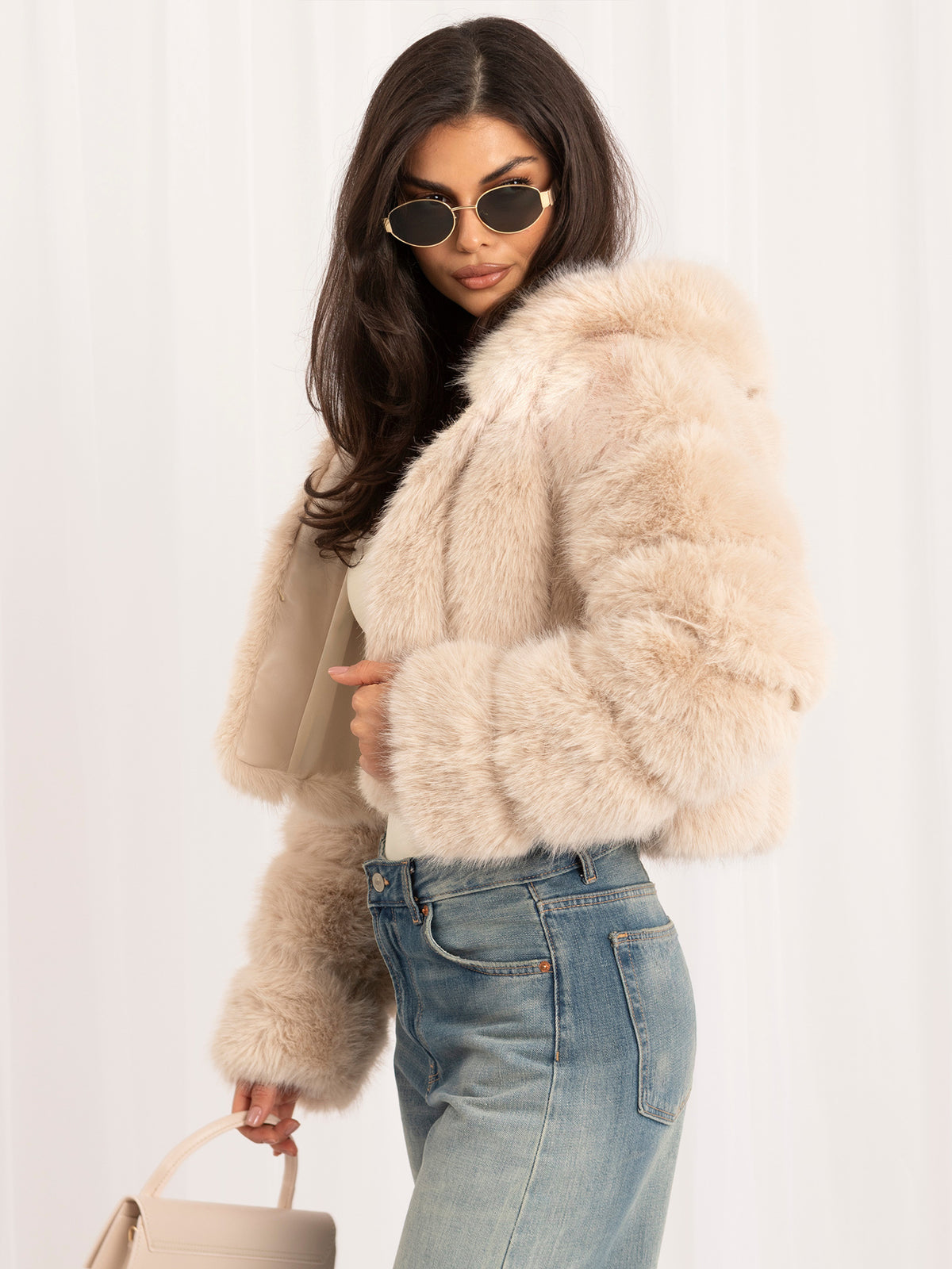 MELFIA Cropped Faux Fur Jacket
