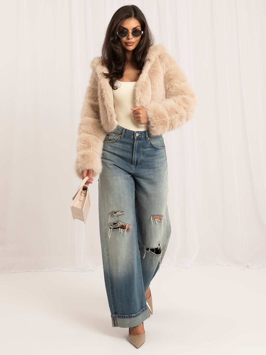 MELFIA Cropped Faux Fur Jacket