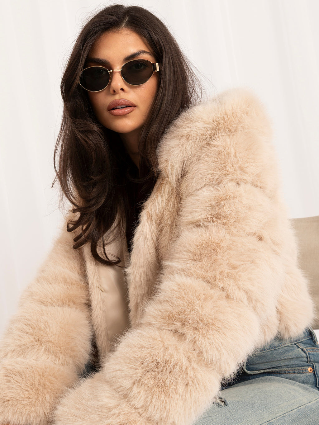 MELFIA Cropped Faux Fur Jacket