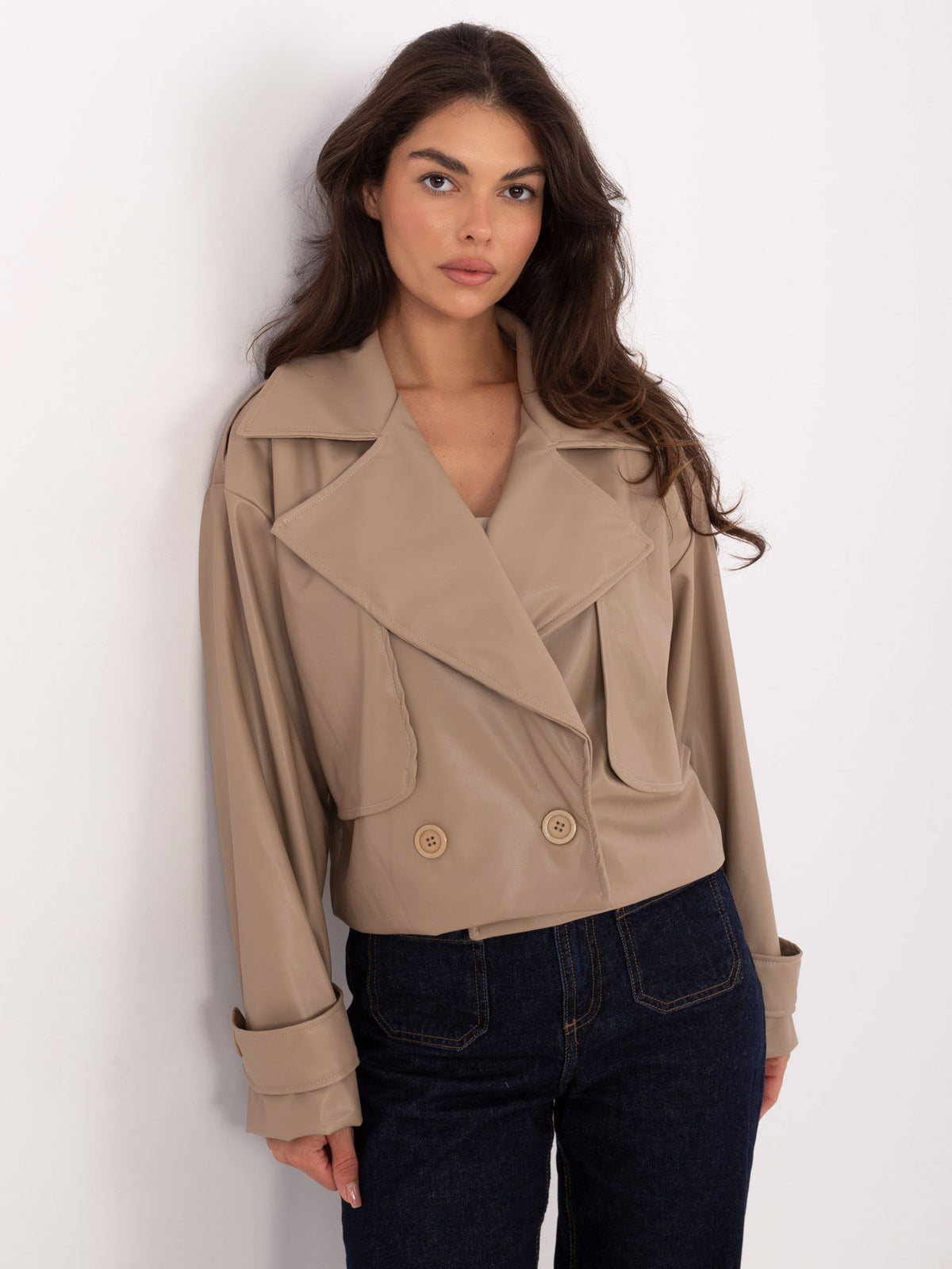 MELFIA Double-Breasted Faux Leather Coat