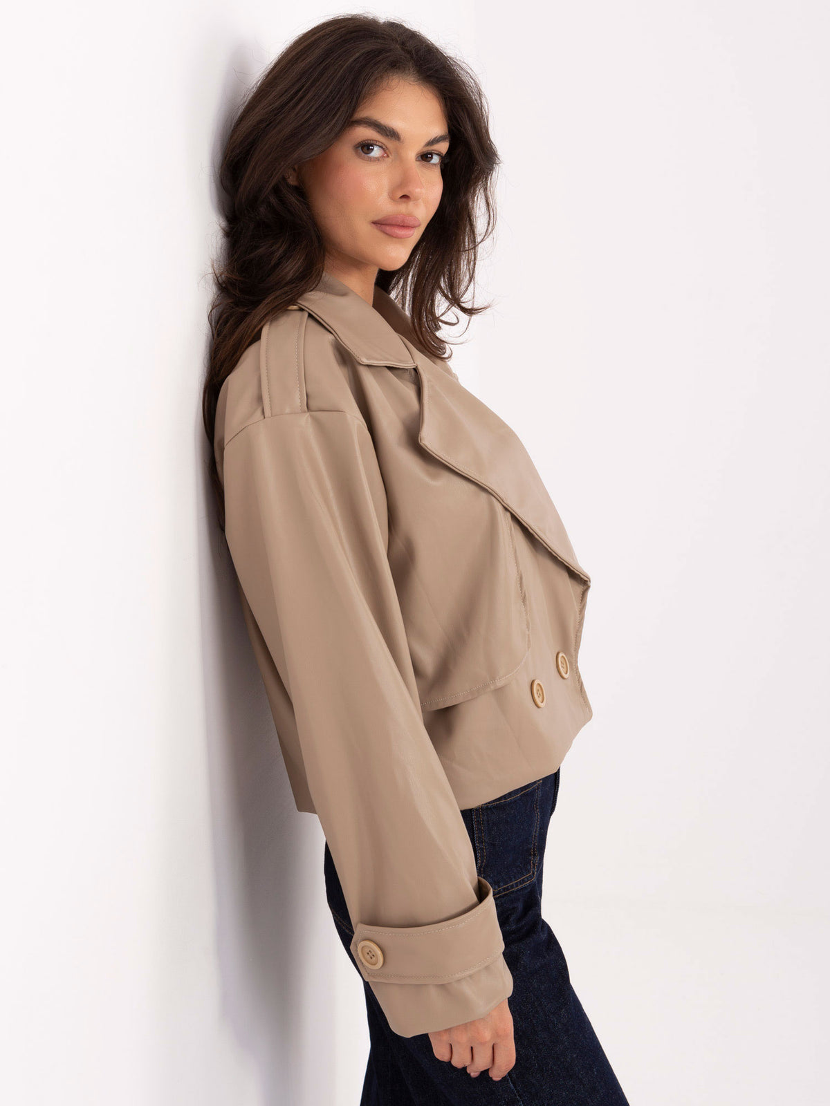 MELFIA Double-Breasted Faux Leather Coat