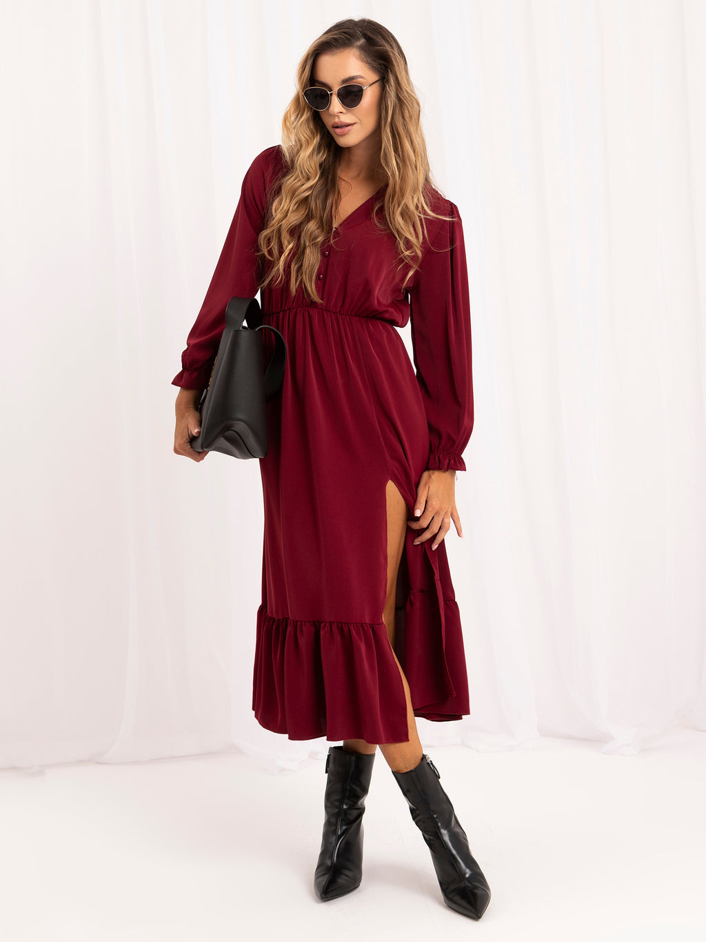 MELFIA ELARA – Midi-Kleid mit Rüschenärmeln