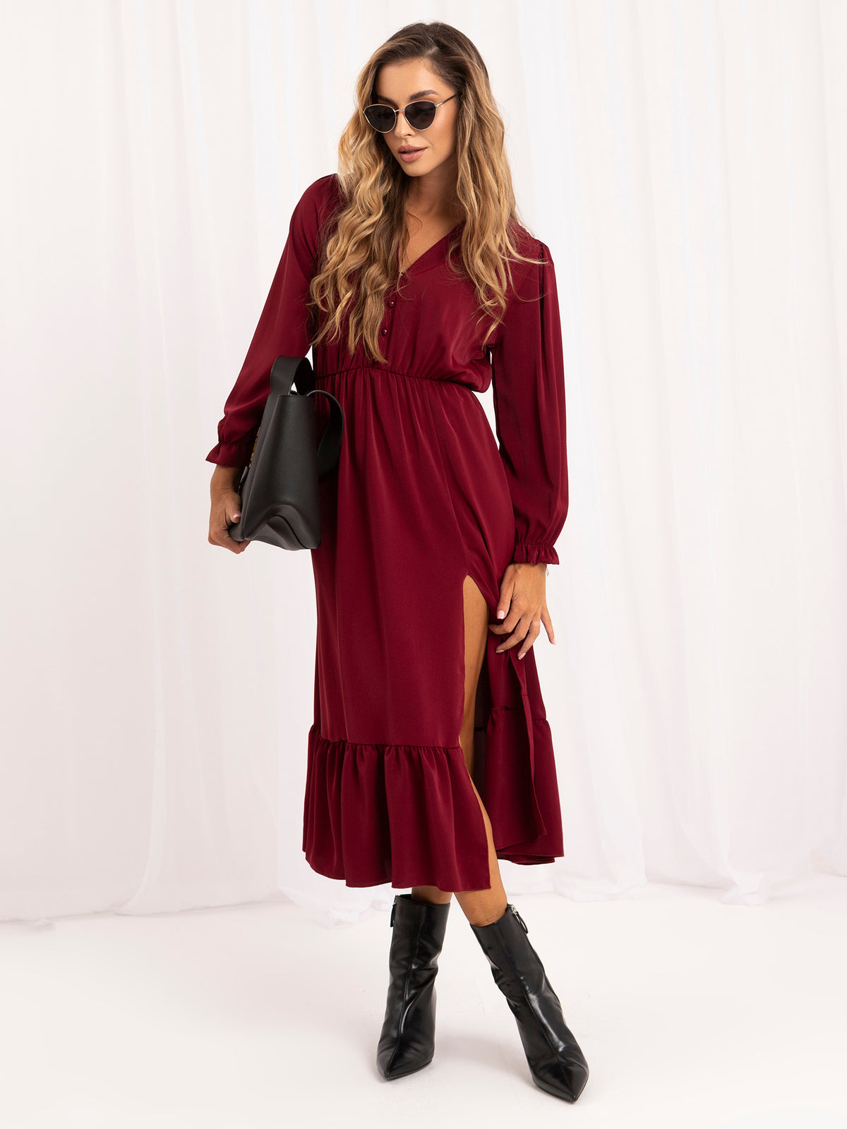 MELFIA ELARA – Midi-Kleid mit Rüschenärmeln