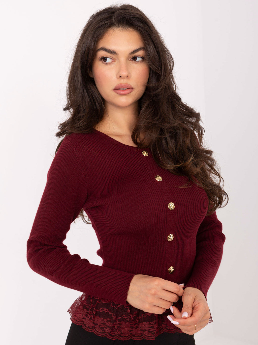 MELFIA® Pullover mit Zierknöpfen & Spitzendetail