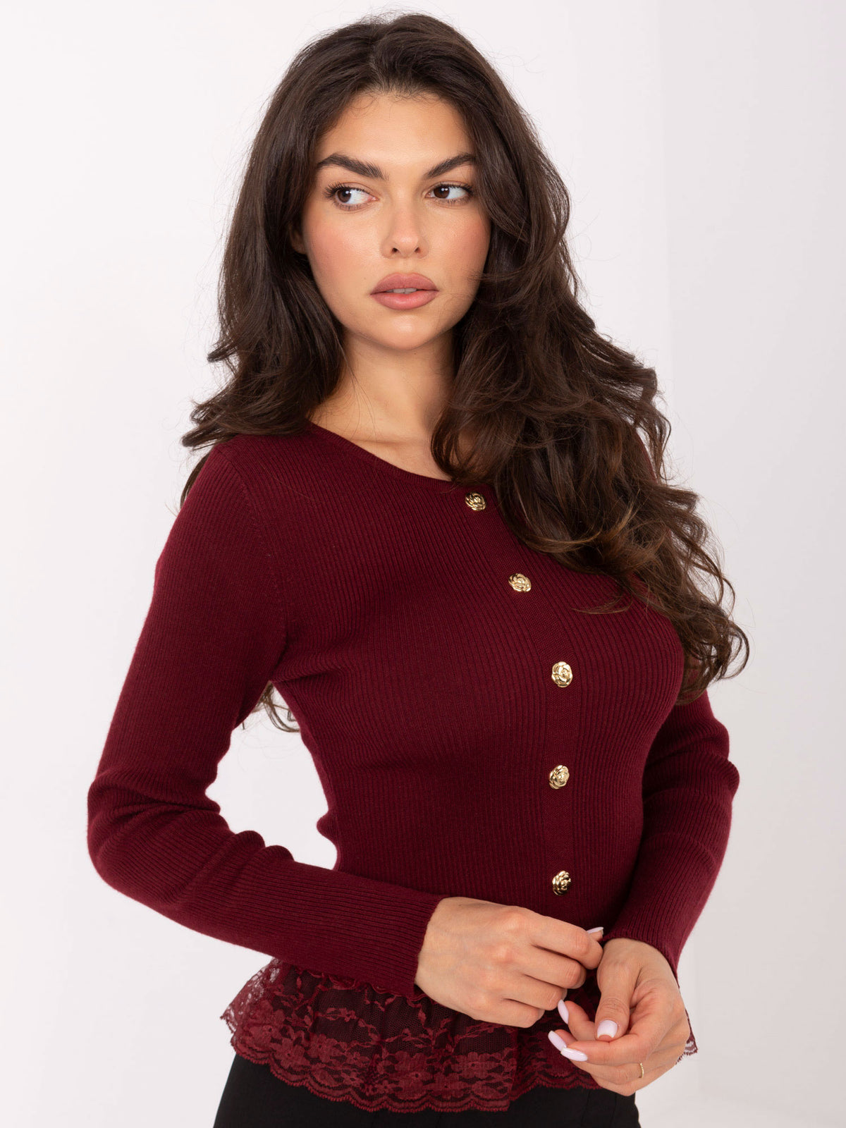 MELFIA® Pullover mit Zierknöpfen & Spitzendetail