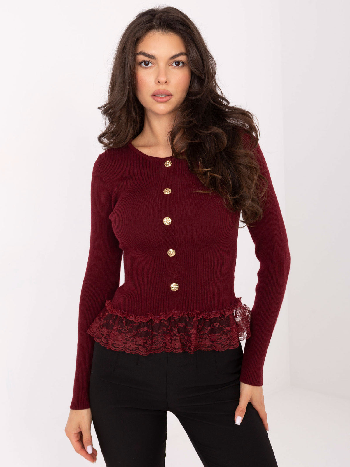 MELFIA® Pullover mit Zierknöpfen & Spitzendetail