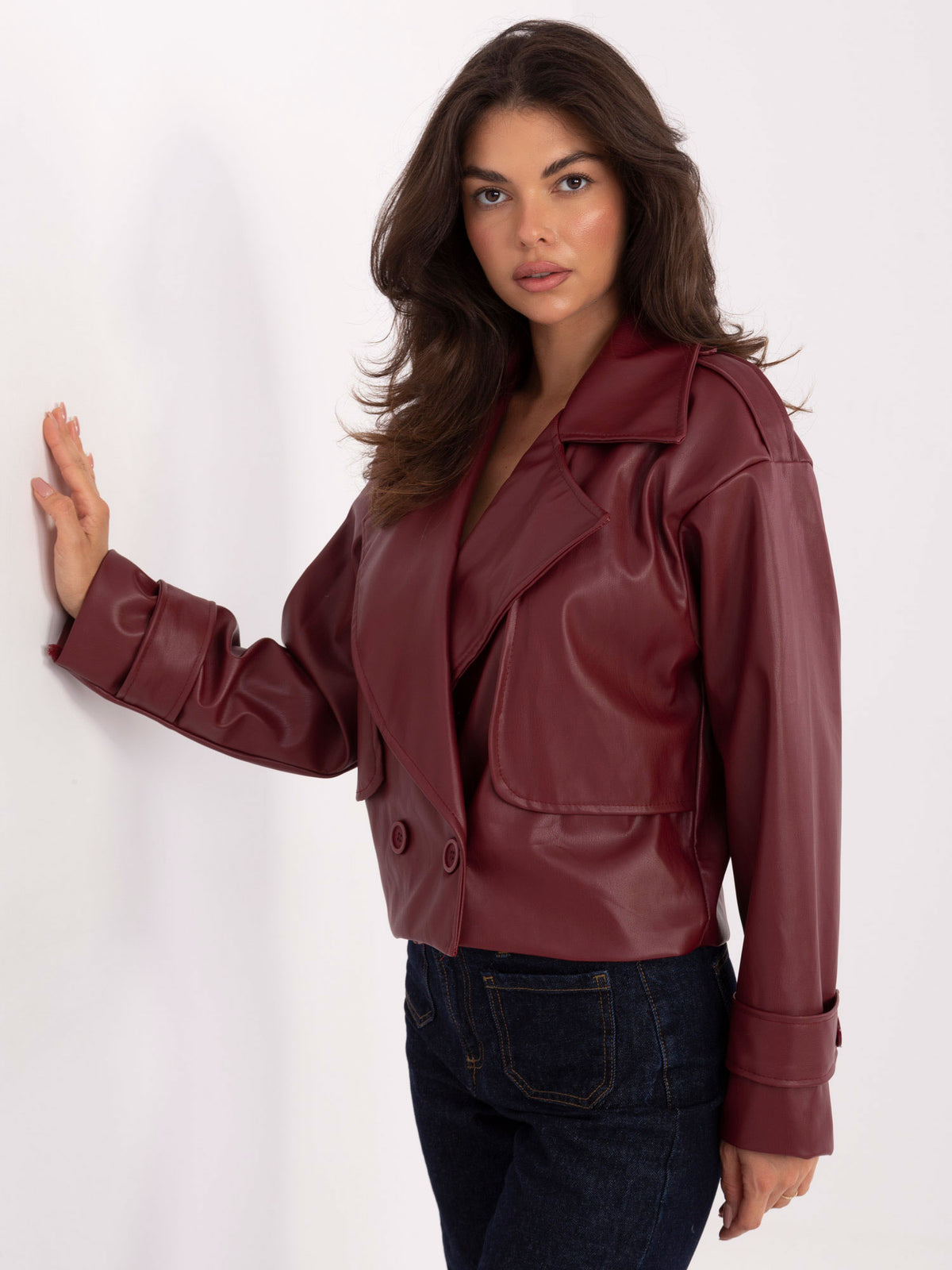 MELFIA Double-Breasted Faux Leather Coat