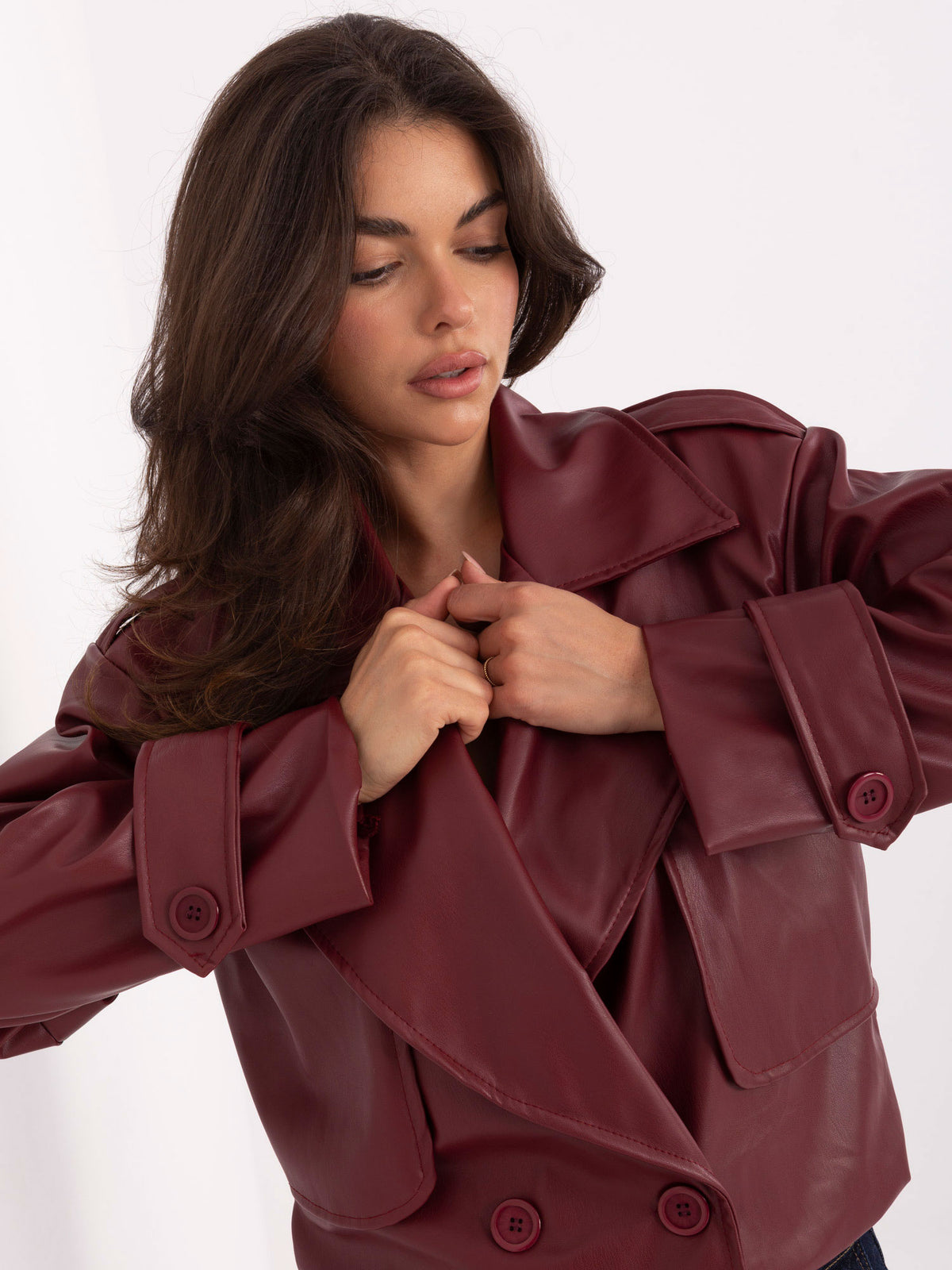 MELFIA Double-Breasted Faux Leather Coat