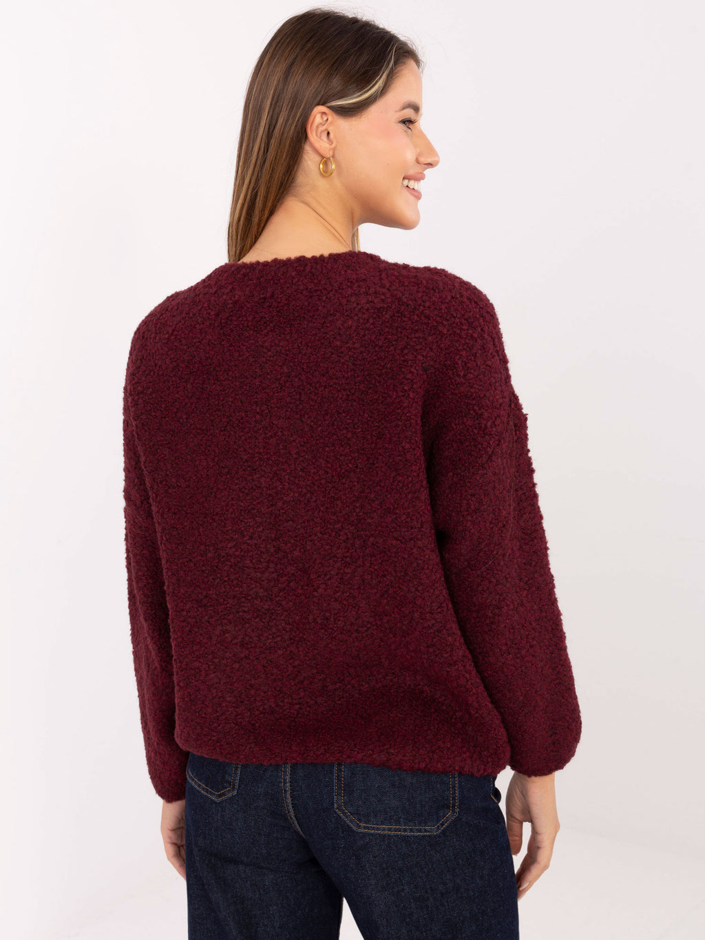 MELFIA® Schokoladenbrauner Bouclé-Pullover mit Reißverschluss