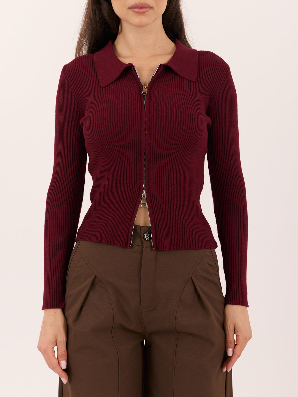 MELFIA® Polo-Pullover mit Doppelreißverschluss