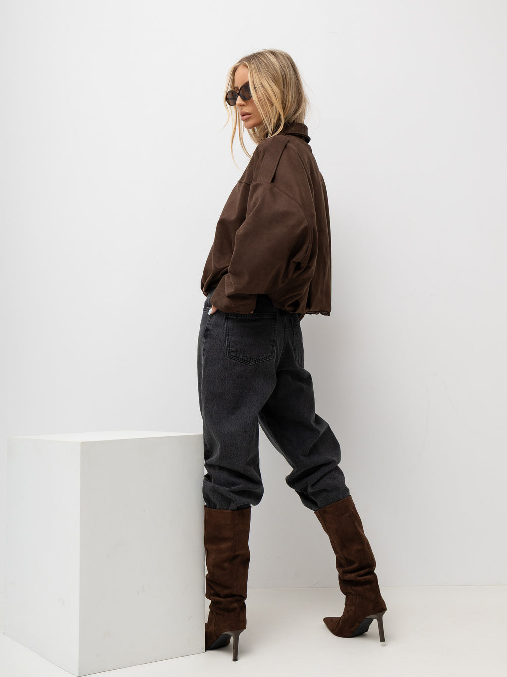 MELFIA Faux Suede Zip Bomber Jacket