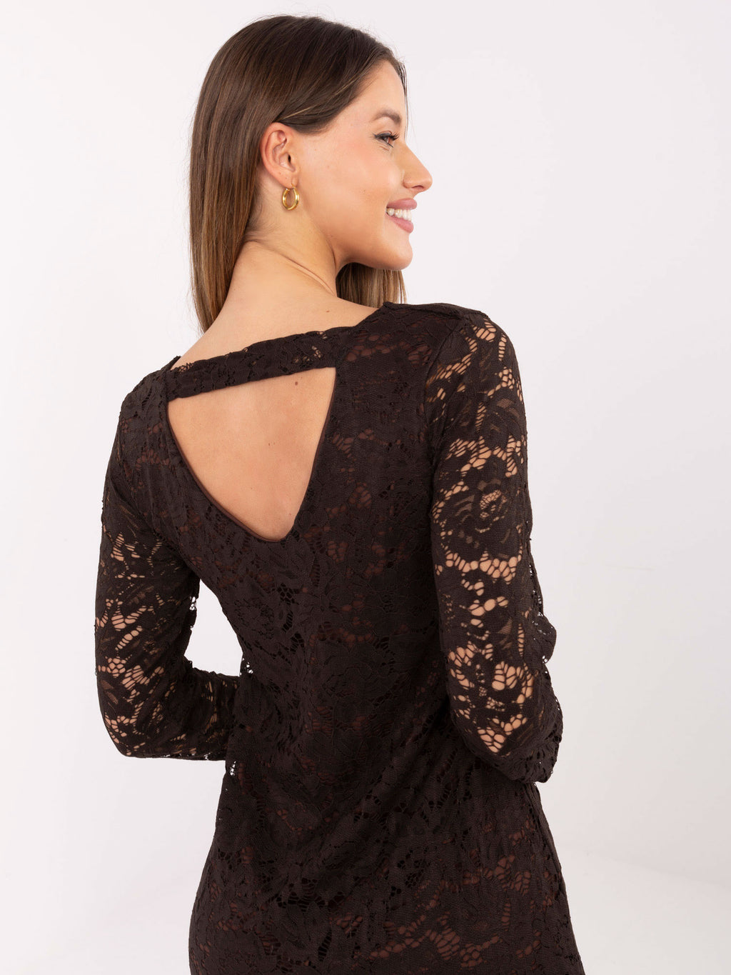 Elegantes Spitzenkleid in Braun mit Rückenausschnitt