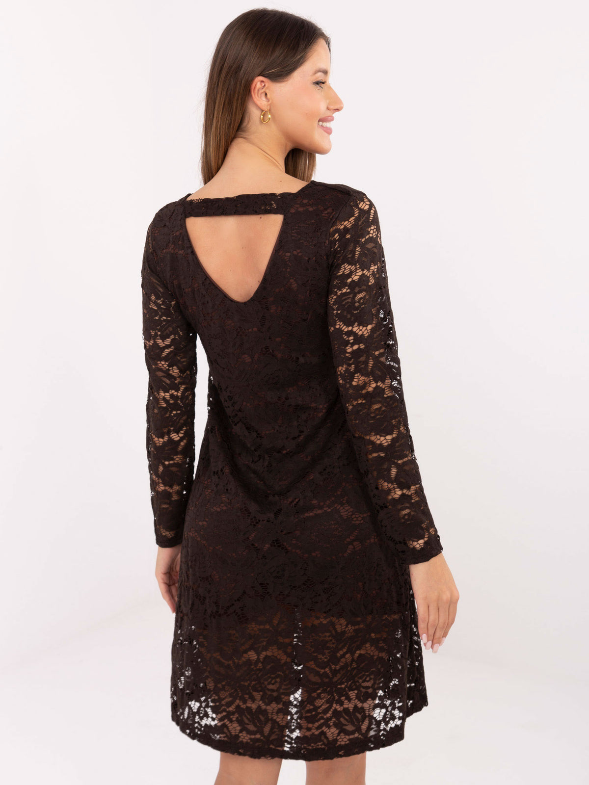 Elegantes Spitzenkleid in Braun mit Rückenausschnitt
