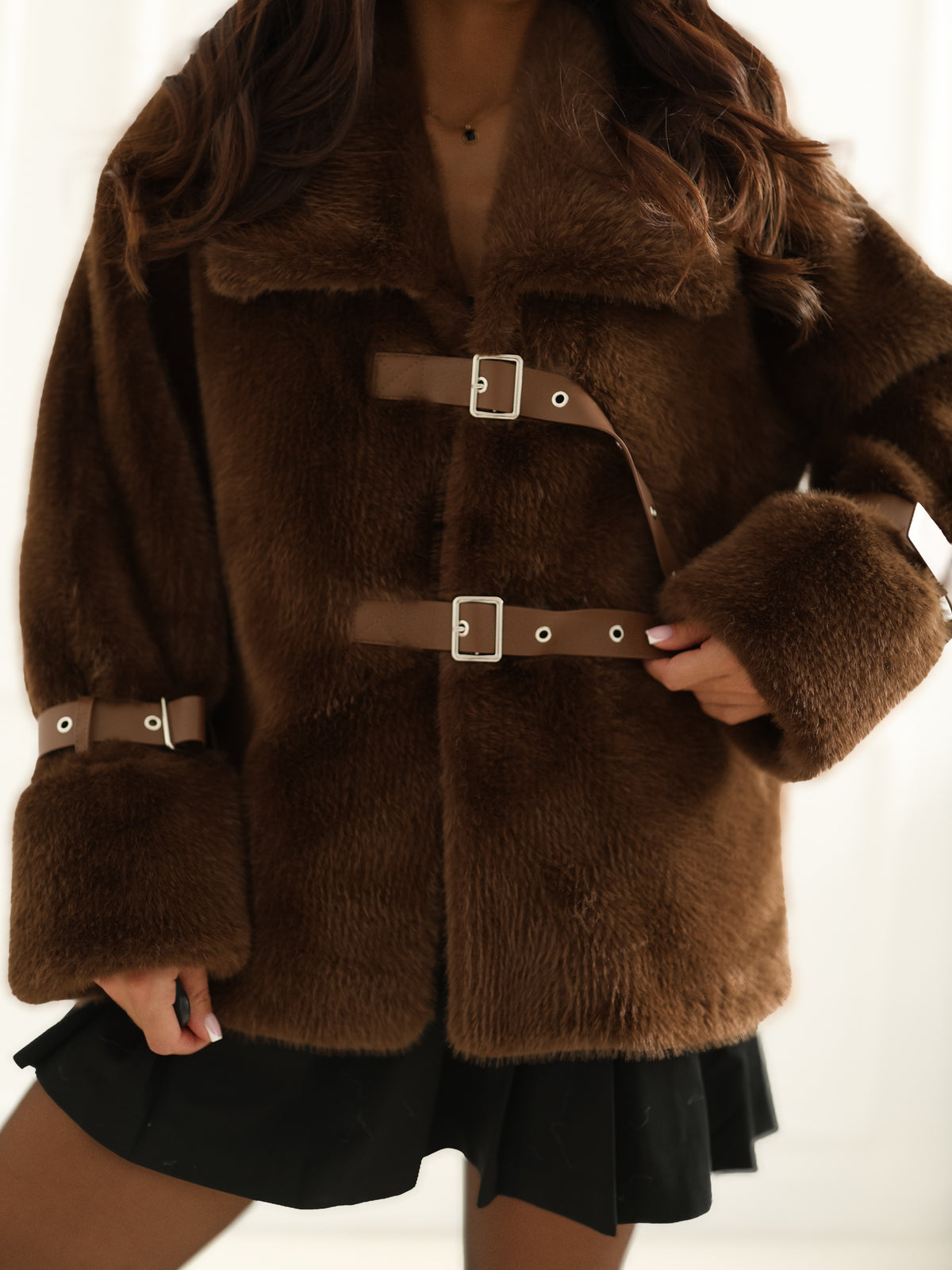 MELFIA  Elegante Felljacke mit dekorativen Streifen