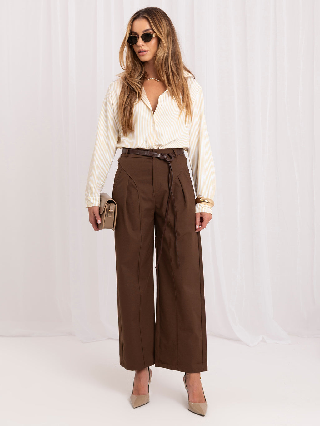 MELFIA Belted Wide Leg Trousers