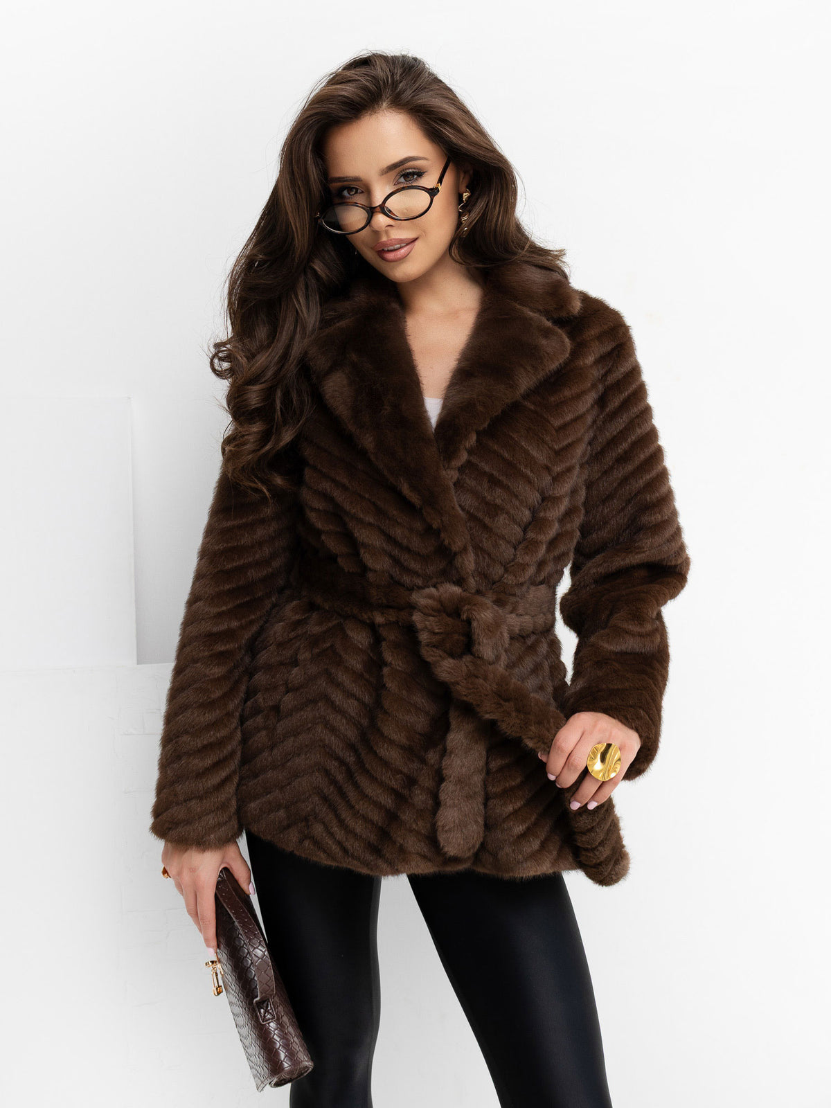 MELFIA Belted Faux Fur Coat