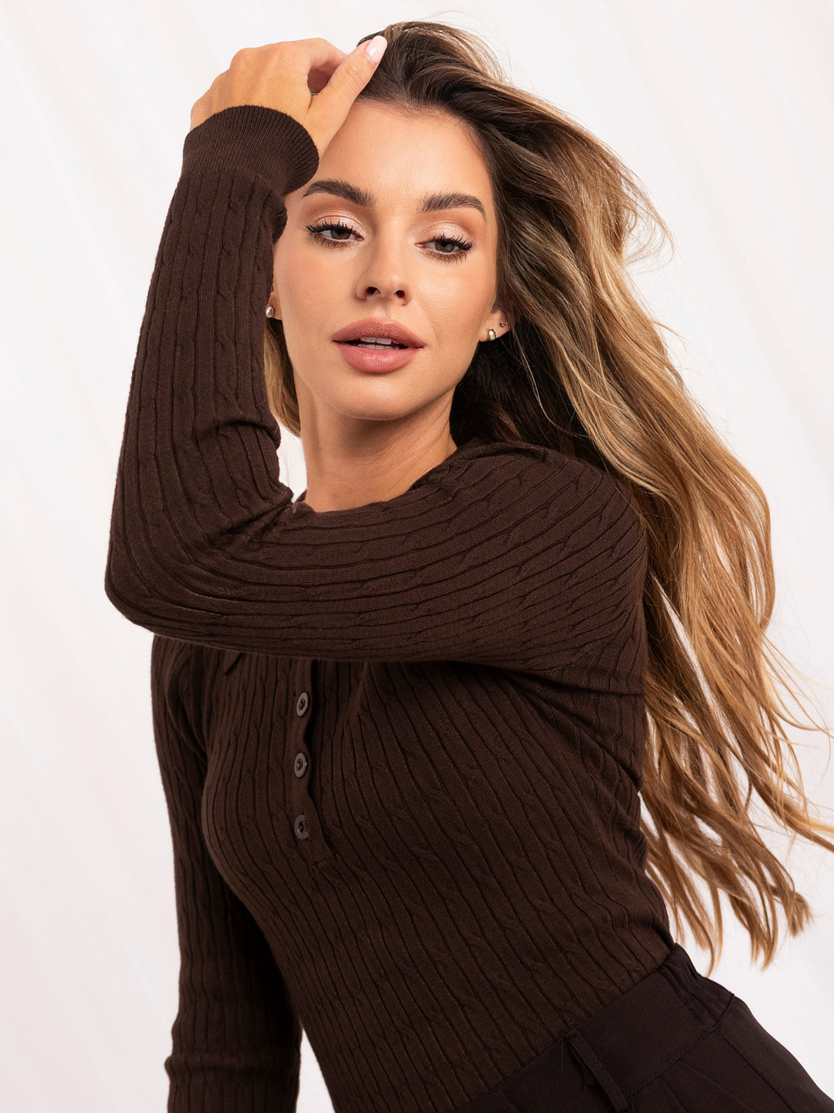 MELFIA – Zopfstrick-Pullover im Polo-Look