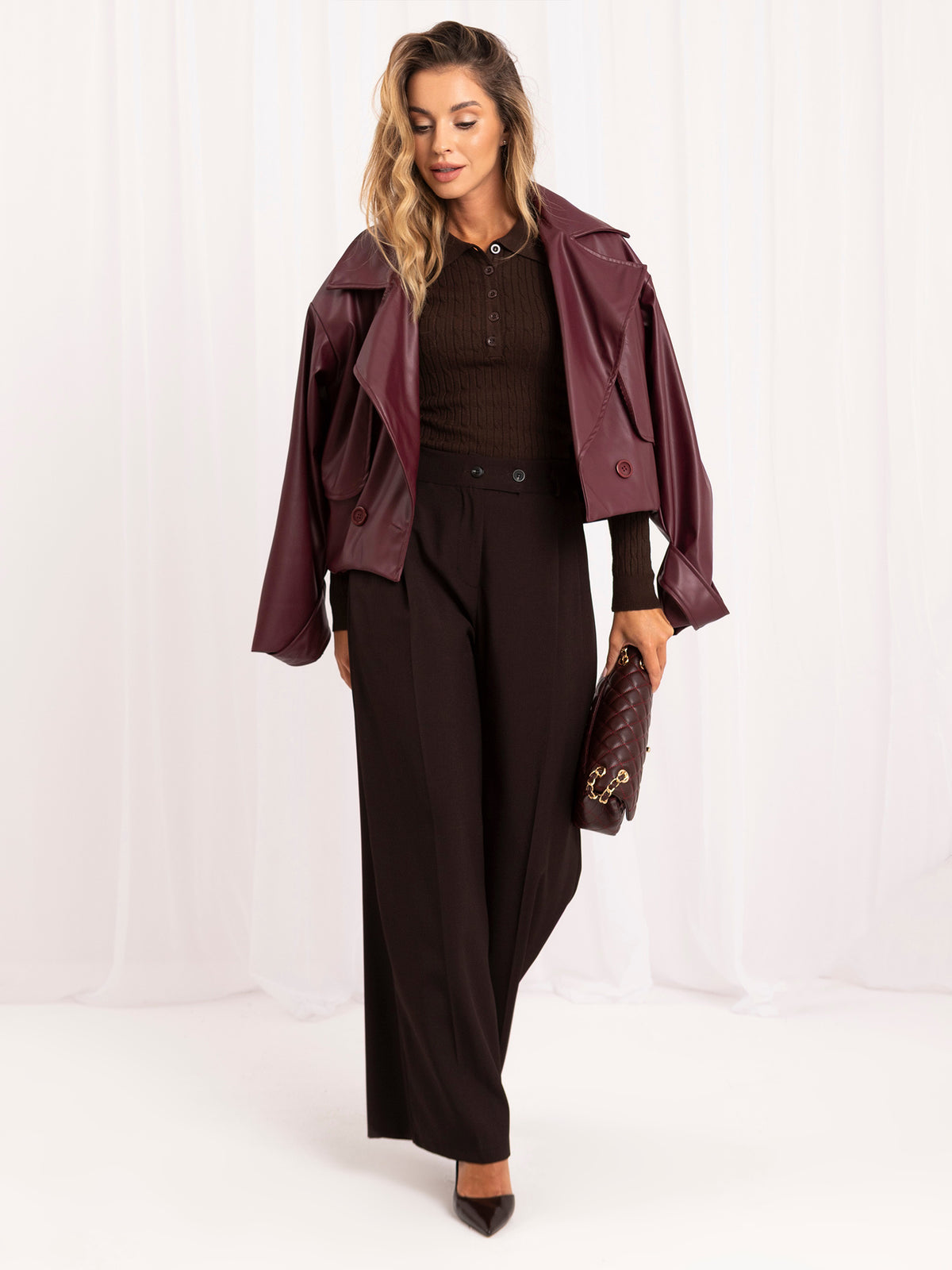 MELFIA – Zopfstrick-Pullover im Polo-Look