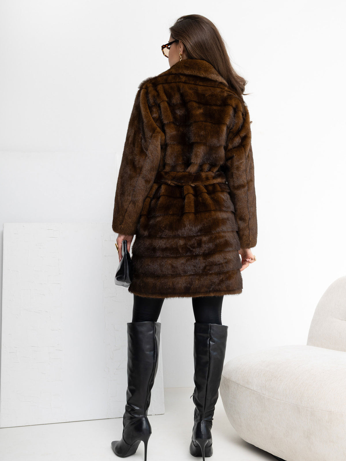 MELFIA Belted Faux Fur Coat