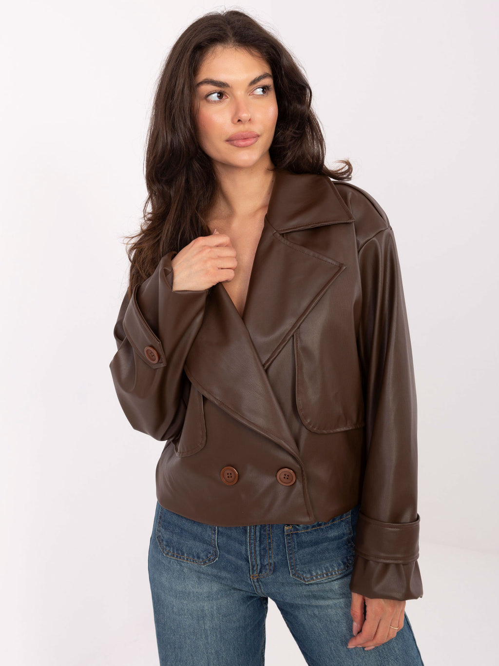 MELFIA Double-Breasted Faux Leather Coat