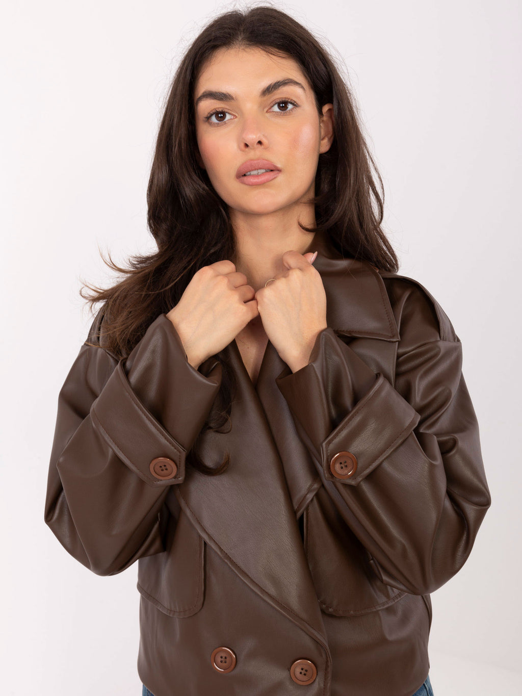 MELFIA Double-Breasted Faux Leather Coat