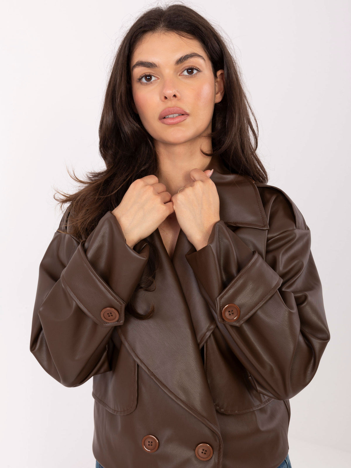 MELFIA Double-Breasted Faux Leather Coat