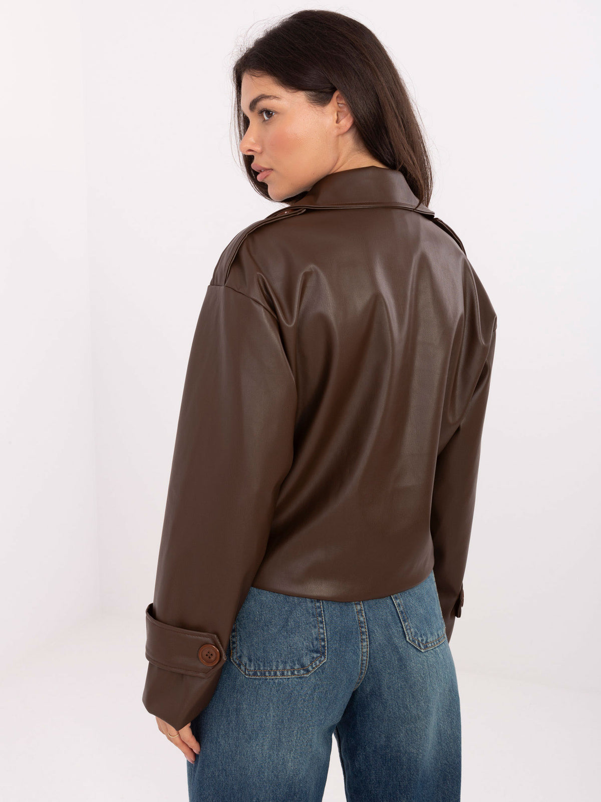 MELFIA Double-Breasted Faux Leather Coat
