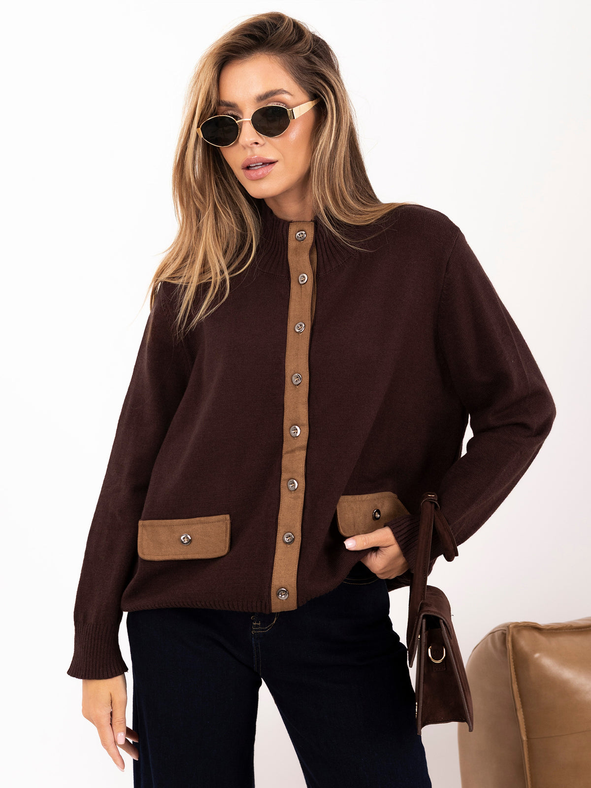 MELFIA® Cardigan mit Stehkragen & Knöpfen