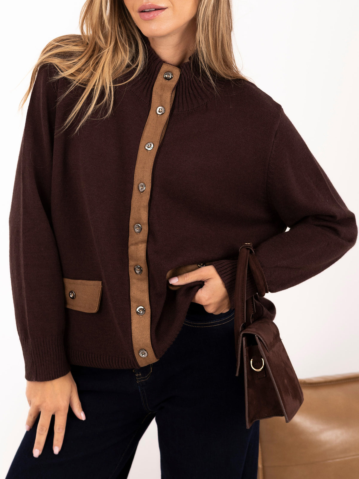 MELFIA® Cardigan mit Stehkragen & Knöpfen
