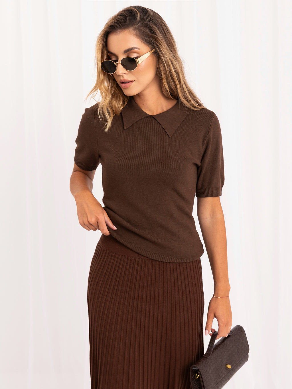 MELFIA® Damen-Polo-Pullover mit kurzen Ärmeln