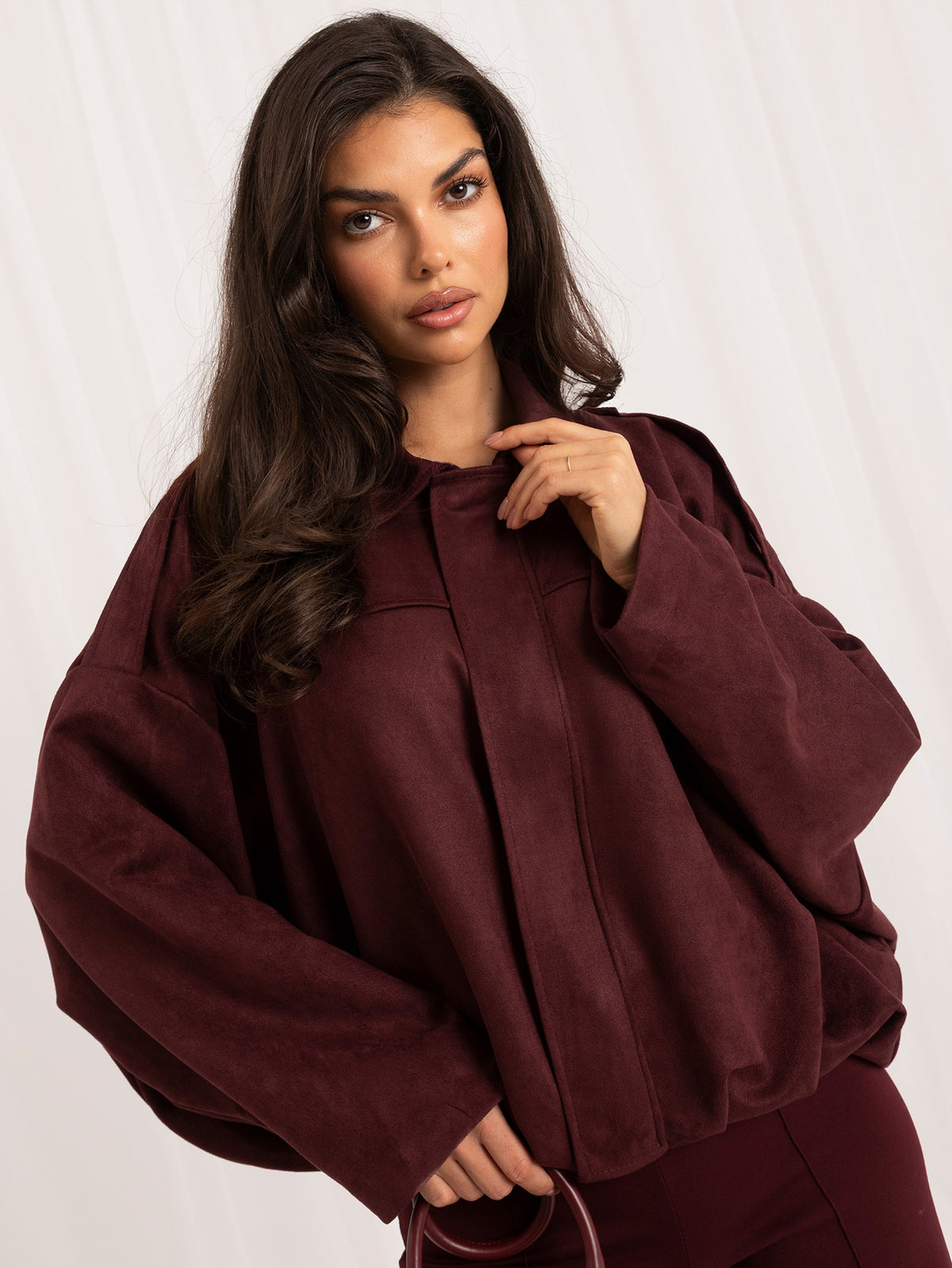 MELFIA Faux Suede Zip Bomber Jacket