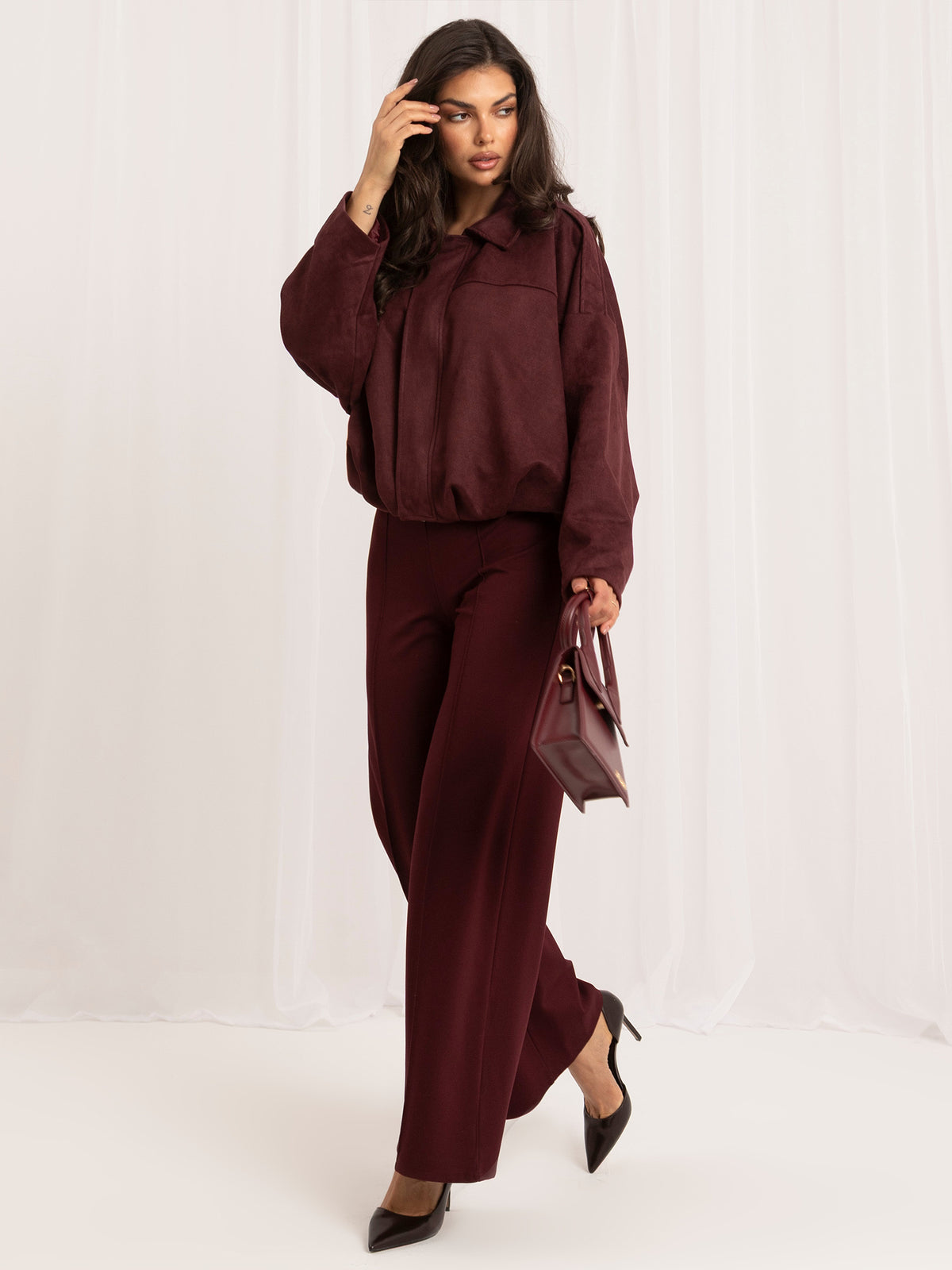 MELFIA Faux Suede Zip Bomber Jacket