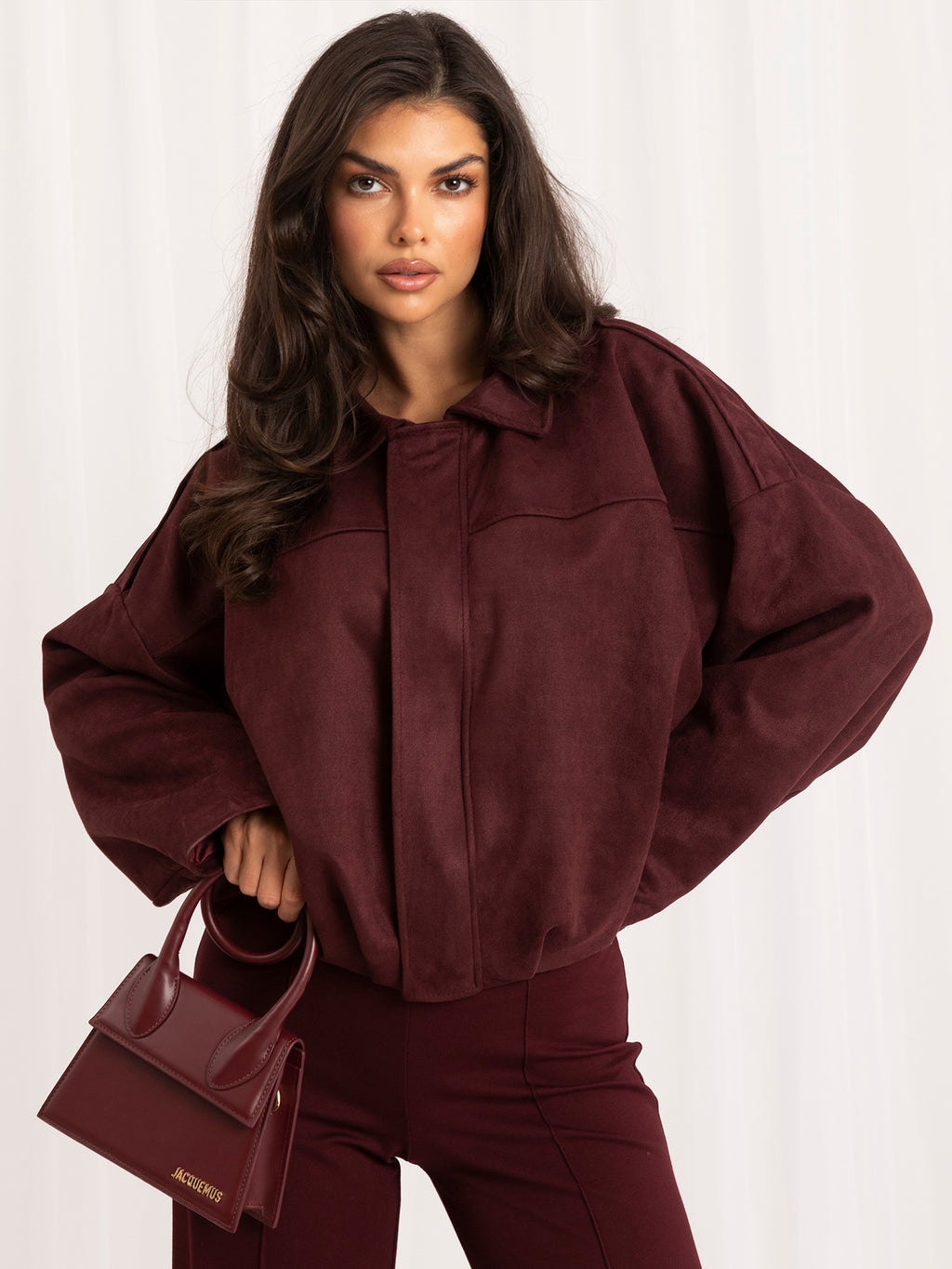 MELFIA Faux Suede Zip Bomber Jacket