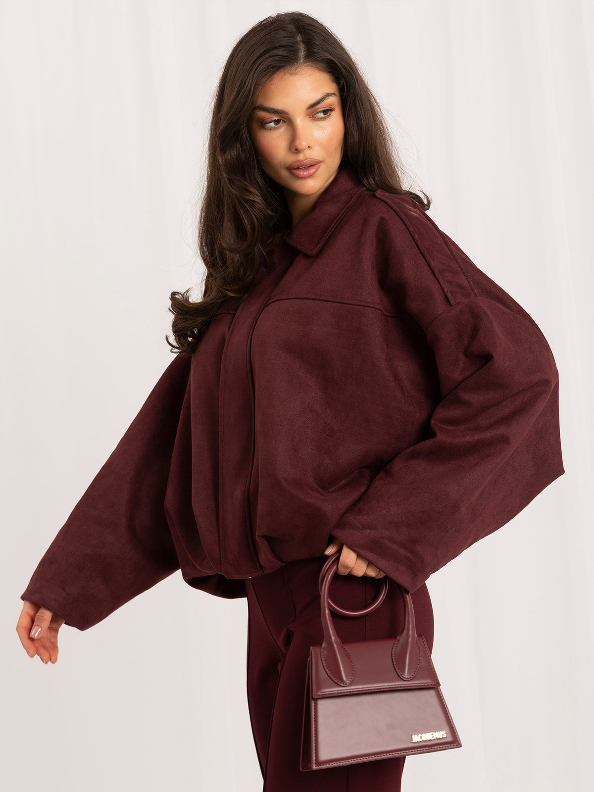MELFIA Faux Suede Zip Bomber Jacket