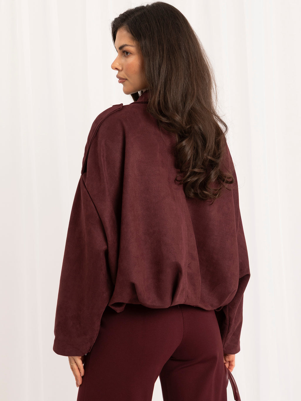 MELFIA Faux Suede Zip Bomber Jacket