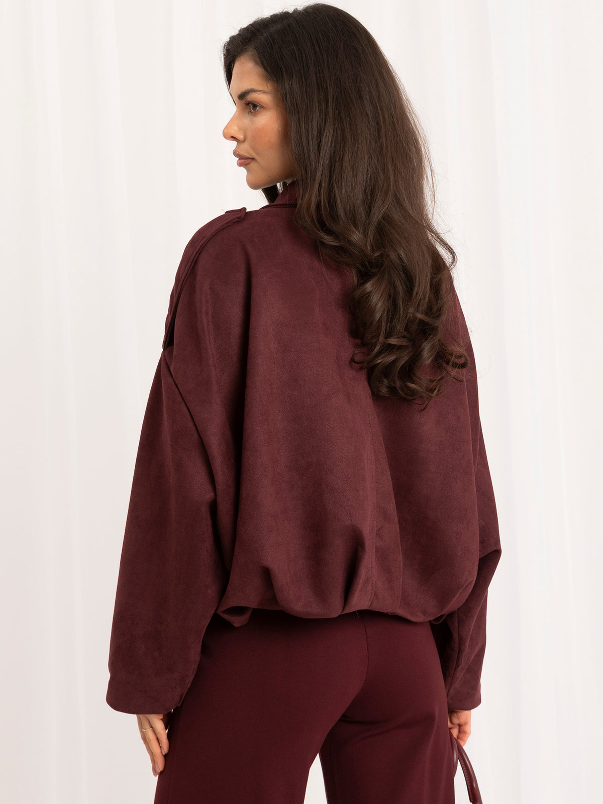 MELFIA Faux Suede Zip Bomber Jacket