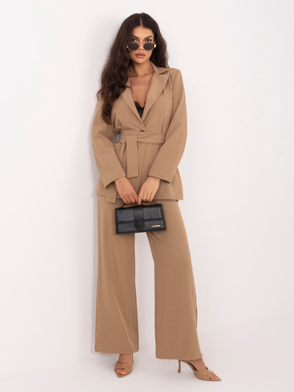 MELFIA Kamelfarbener Zweiteiler mit weiter Hose – Elegantes Set