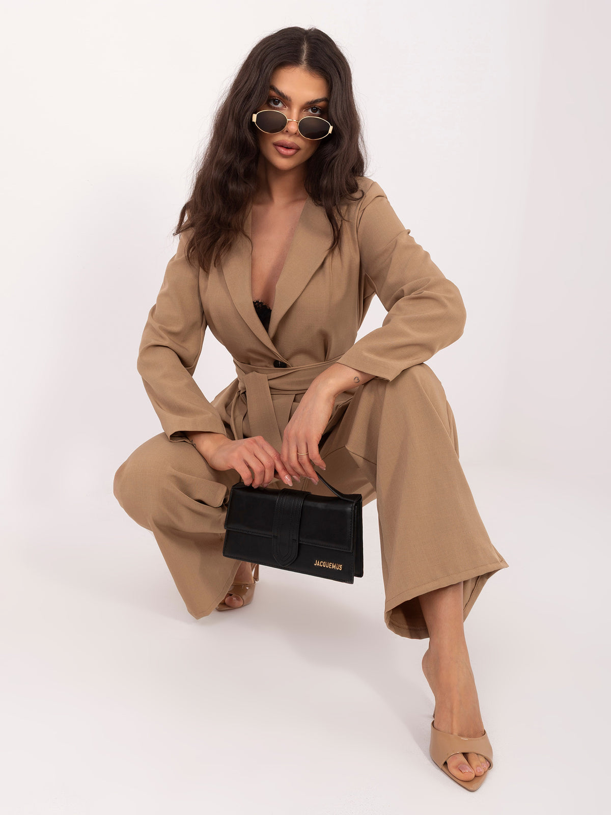 MELFIA Kamelfarbener Zweiteiler mit weiter Hose – Elegantes Set