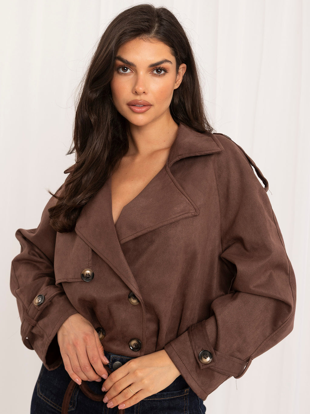 MELFIA Faux Suede Cropped Jacket