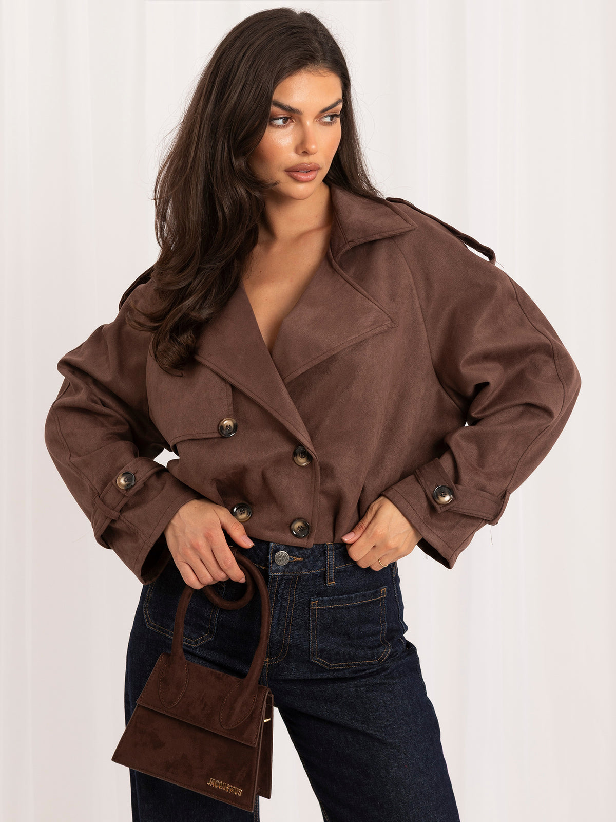 MELFIA Faux Suede Cropped Jacket