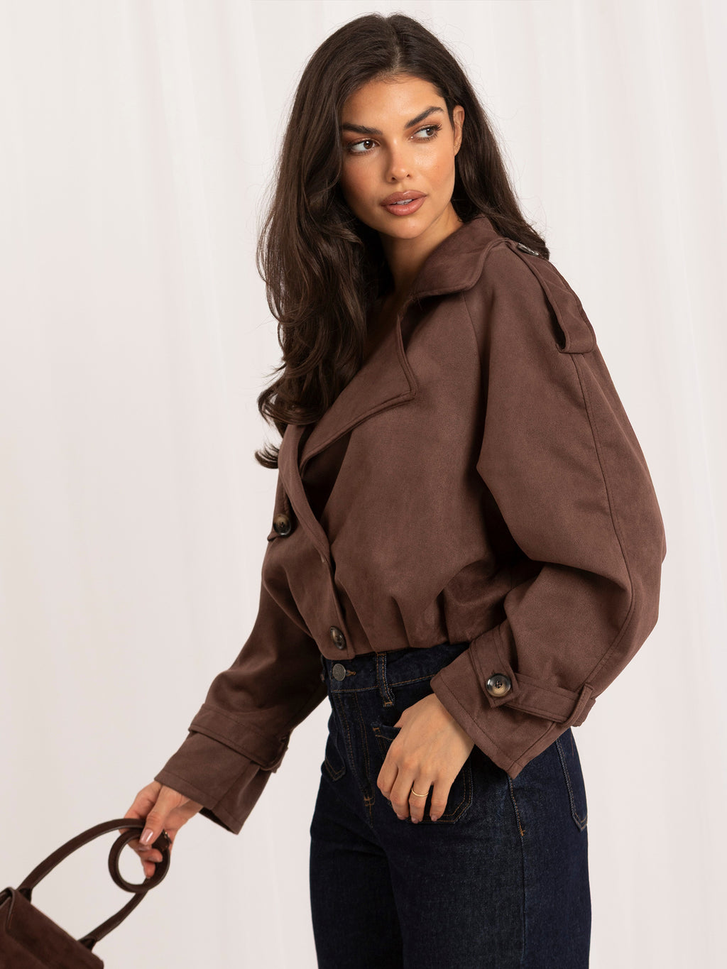 MELFIA Faux Suede Cropped Jacket
