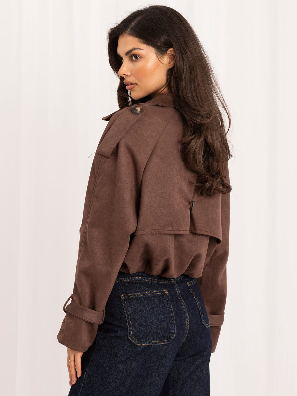 MELFIA Faux Suede Cropped Jacket