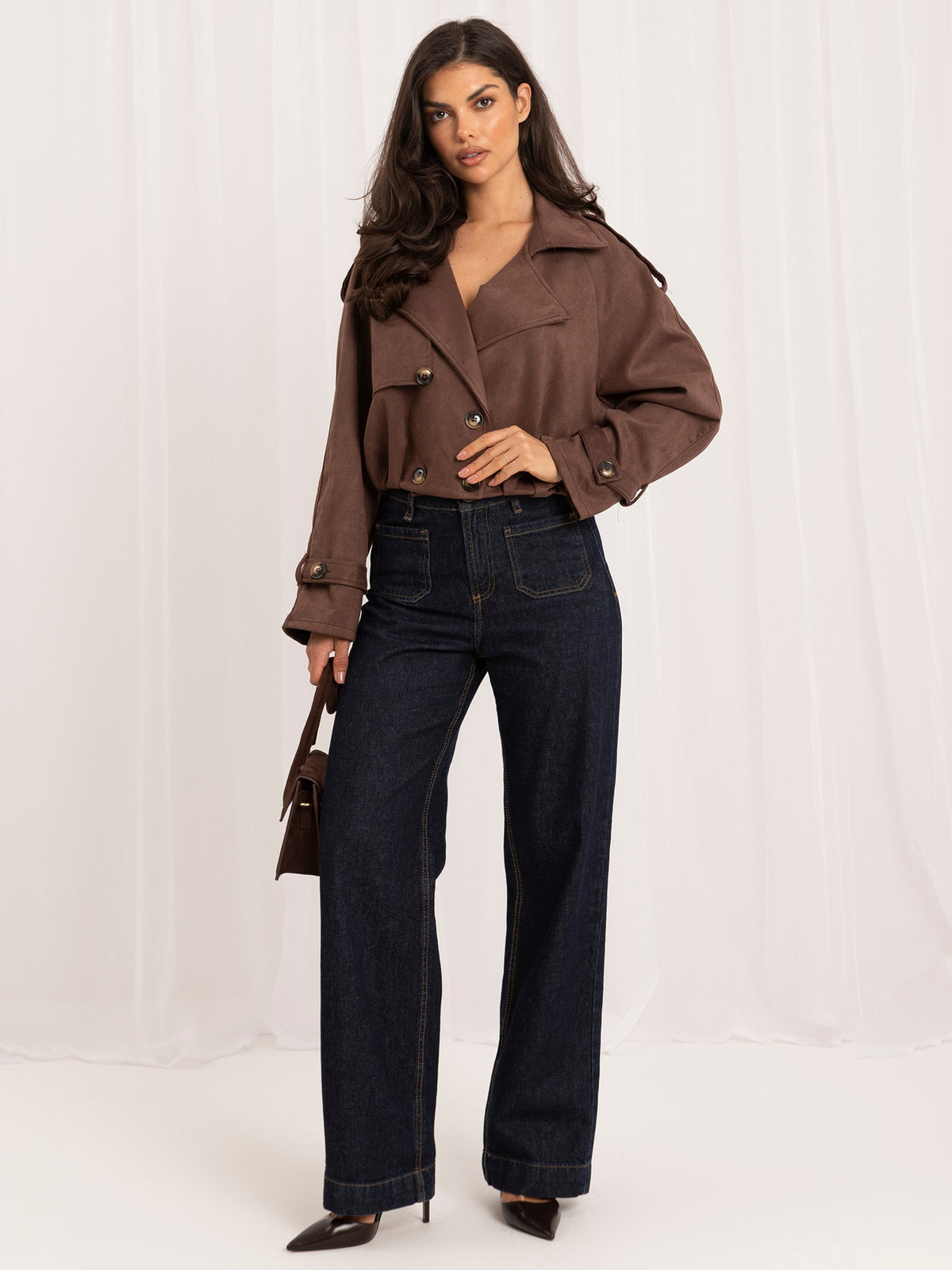 MELFIA Faux Suede Cropped Jacket