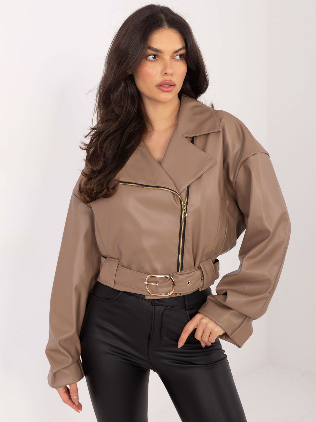 MELFIA  Schwarze Bikerjacke mit gerafften Ärmeln