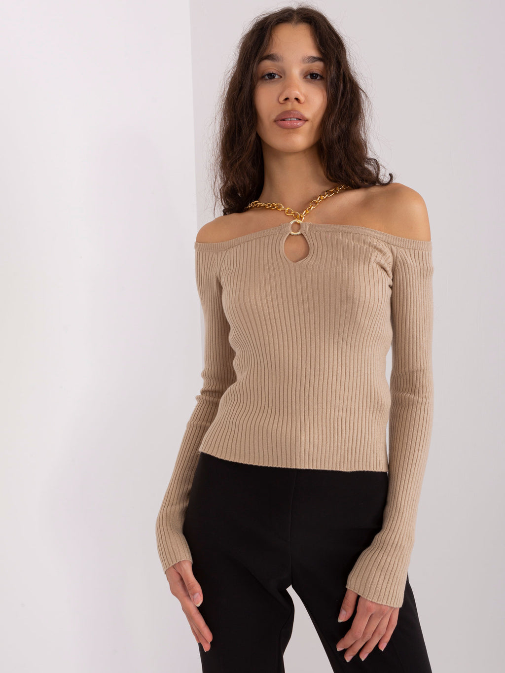 MELFIA Pullover mit Offenen Schultern und Ketten