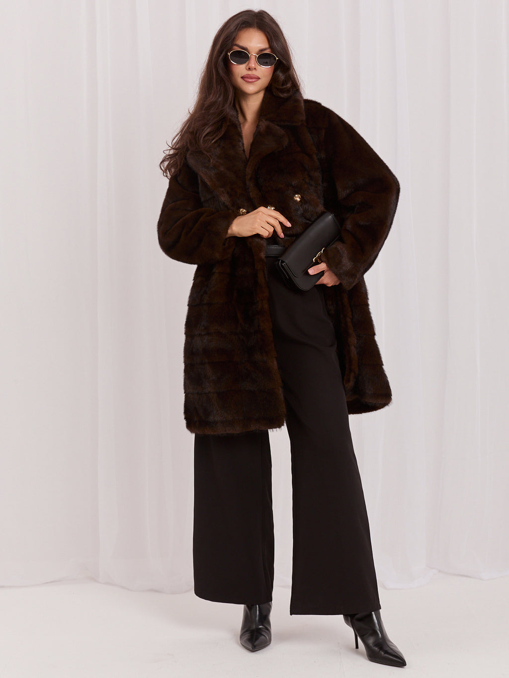 MELFIA Belted Faux Fur Coat