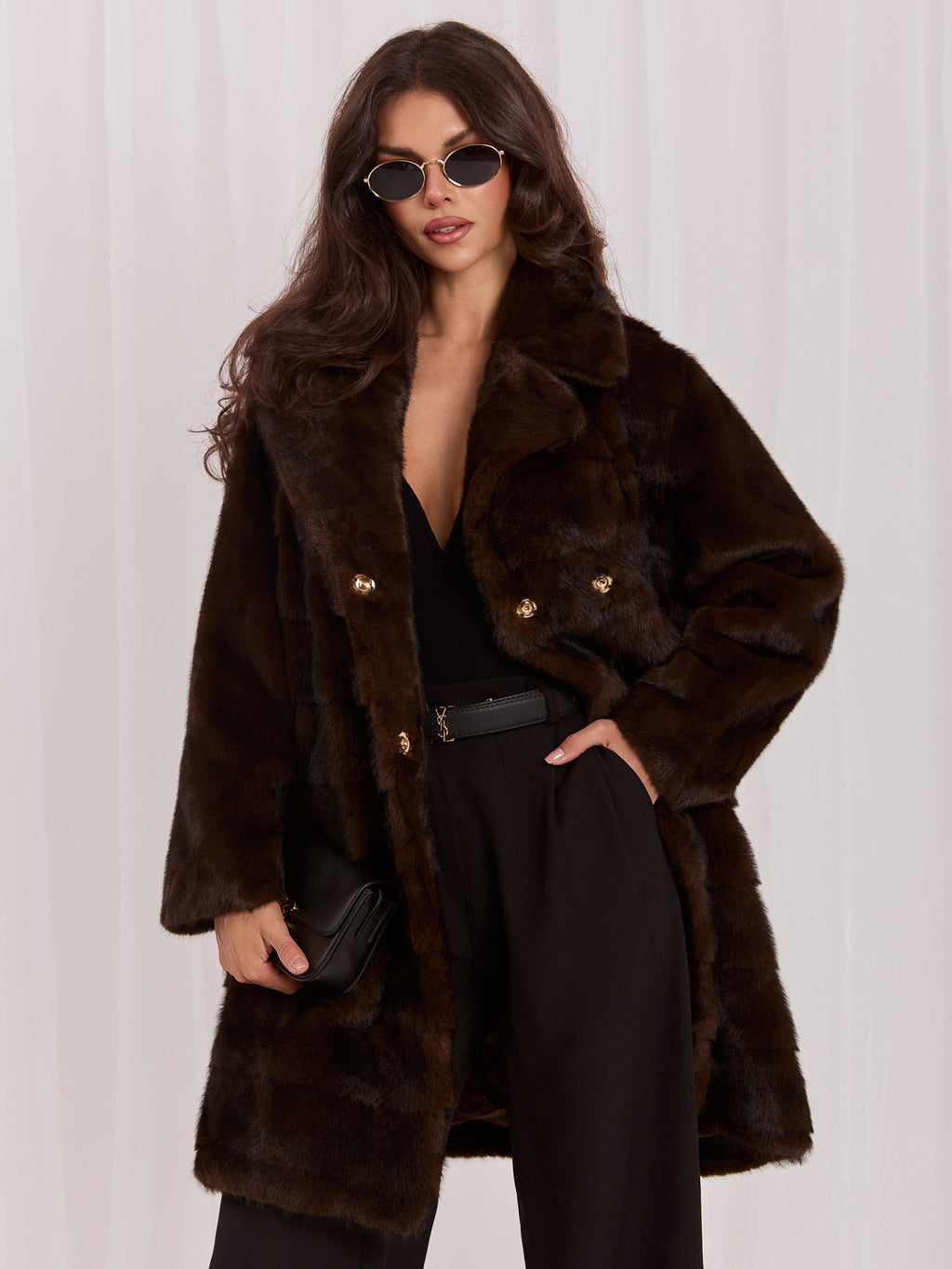 MELFIA Belted Faux Fur Coat