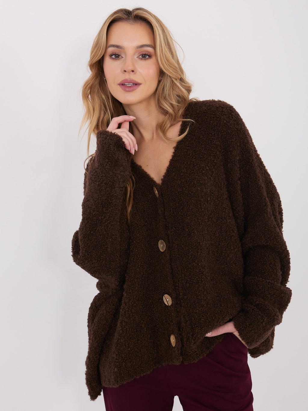 MELFIA® Bouclé-Pullover mit Zierknöpfen