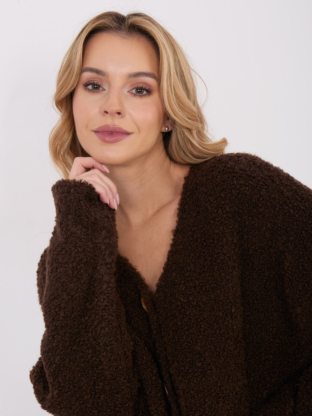 MELFIA® Bouclé-Pullover mit Zierknöpfen